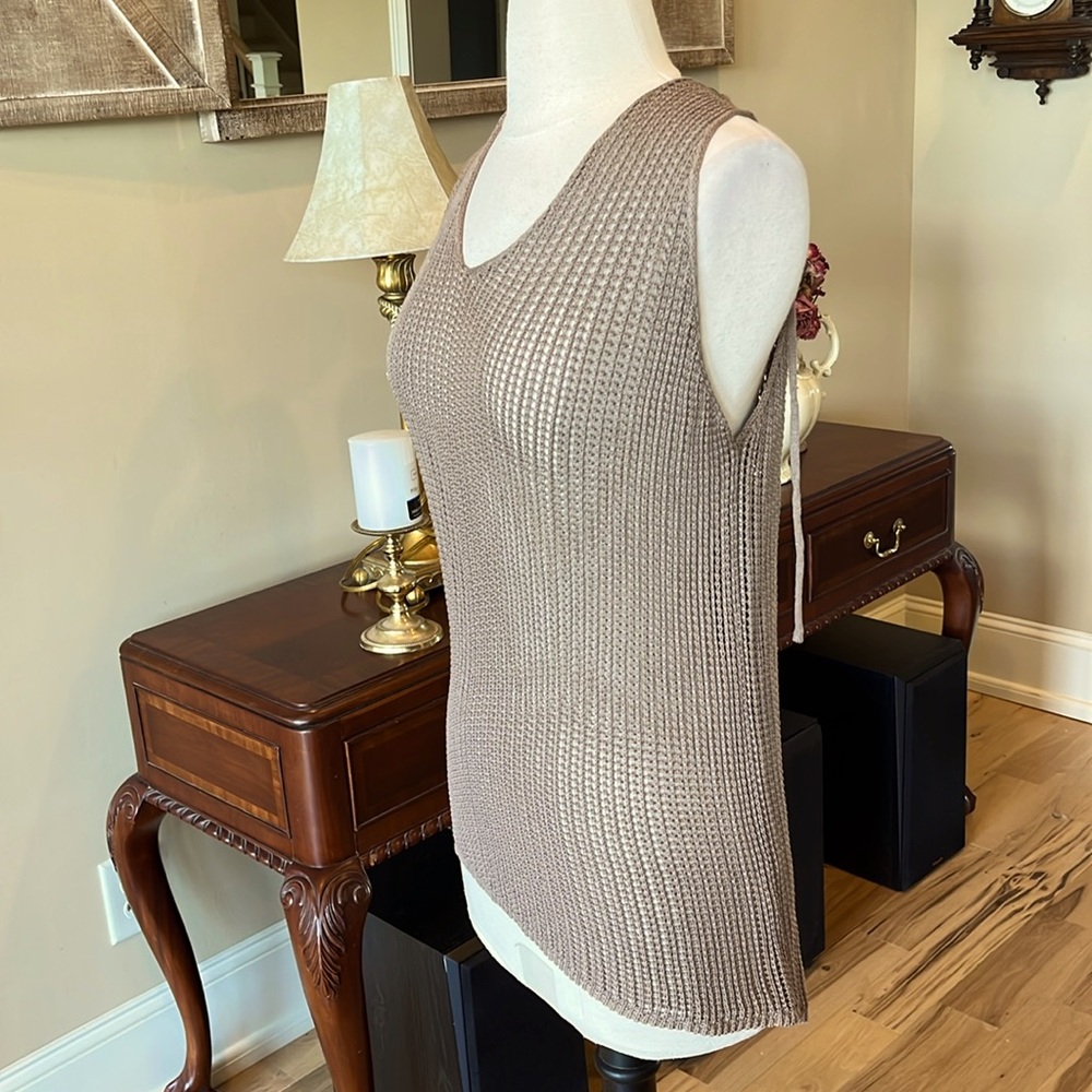 Brown Tan Crochet Top Lace Up Back